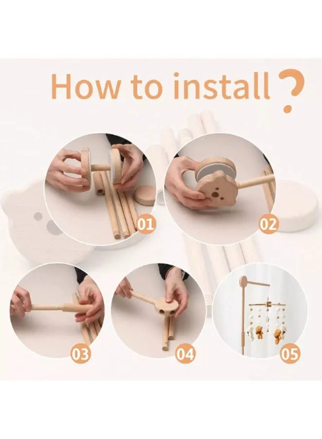 85.5 CM Wooden Baby Bed Mobile Crib Arm Baby Mobile Holder for Nursery Decor, Infant Bed Mobile Arm Holder
