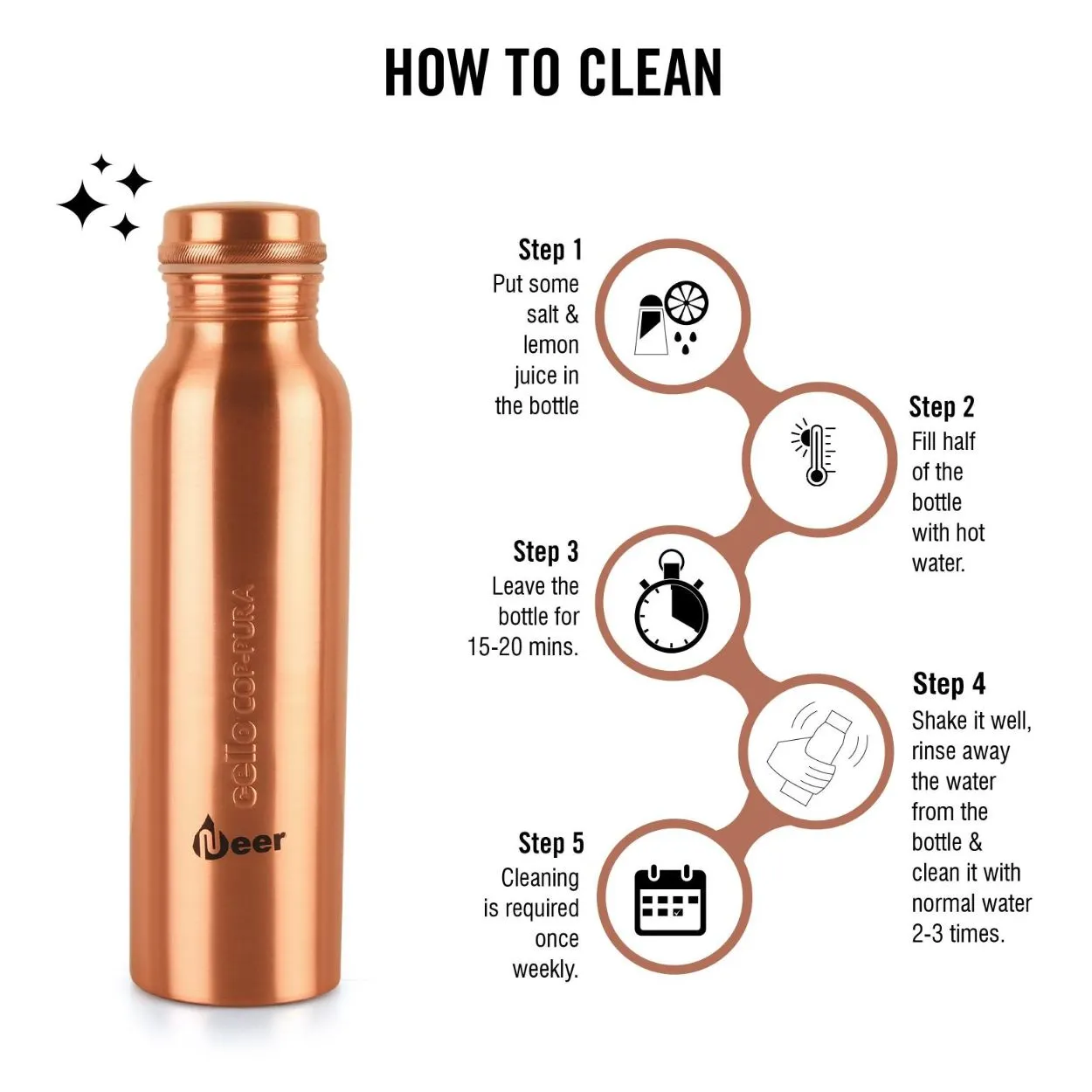 Cop-Pura Neer Copper Water Bottle, 1000ml